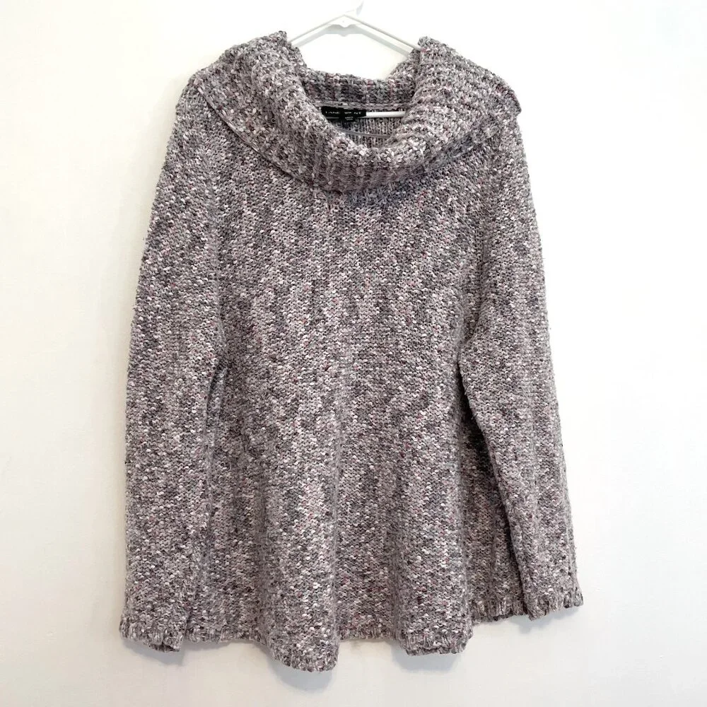 LANE BRYANT Plus Size Cowl Neck Sparkle Eyelash Sweater Gray Pink Chunky Knit 2X
